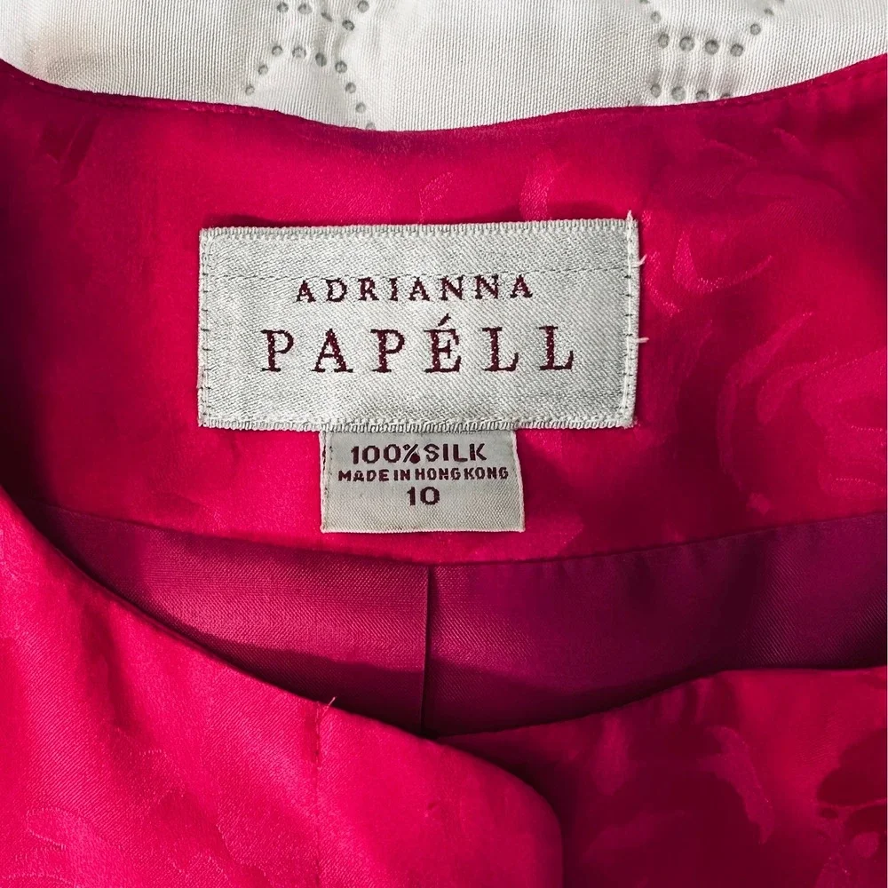 Adrianna Papell Skirt Suit Women 10 Pink Excellent Silk Floral‎ Jacquard Peplum